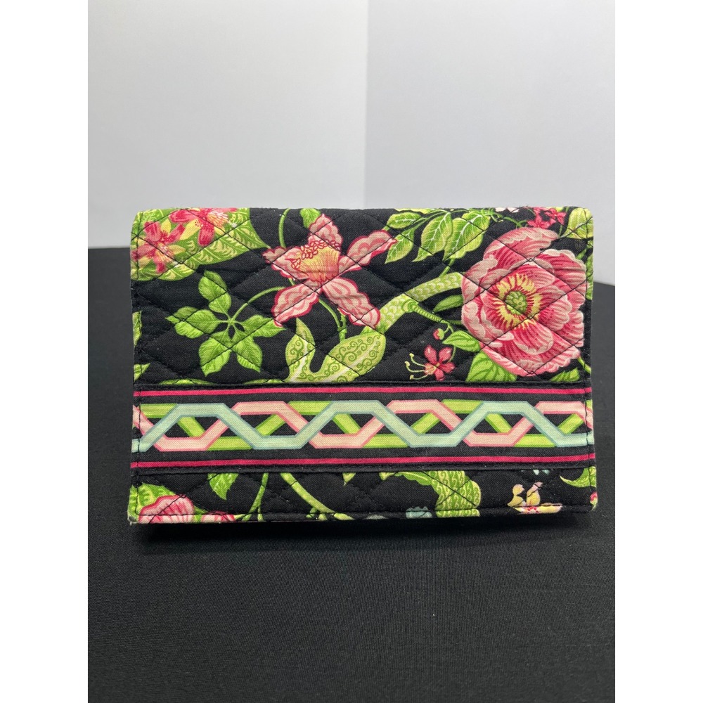 Vera Bradley Quilted Cotton Checkbook Cover Black Floral Tropical Pink Green